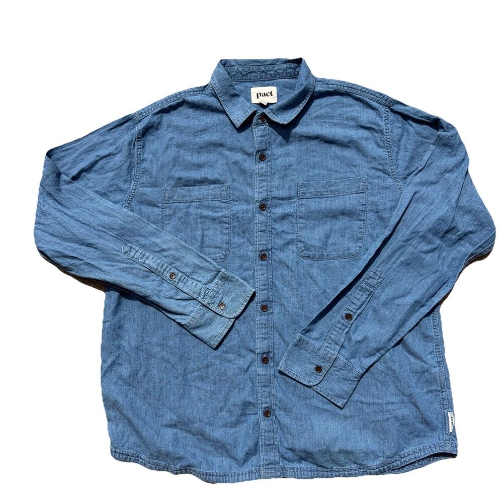 Pact Women's XL Chambray Blue Denim Flannel Organic Cotton Timeless Effortless